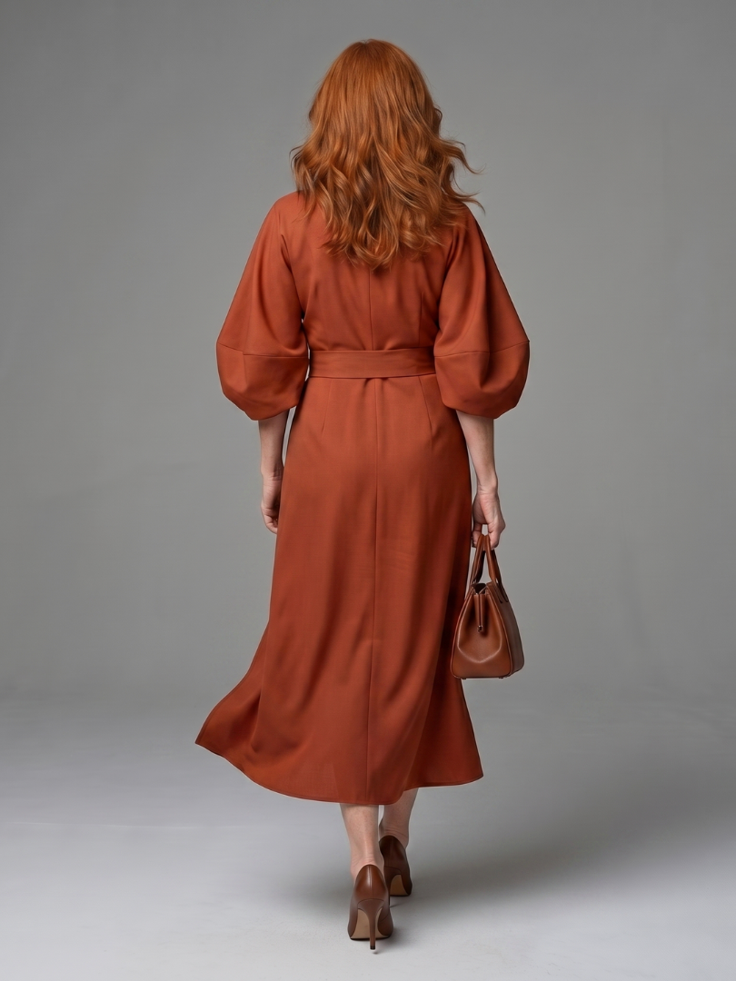 V-Neck Wrap Style Midi Dress - Violet