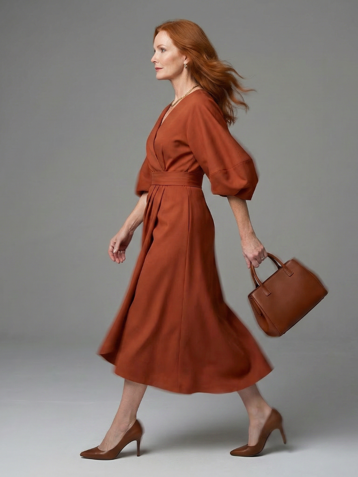 V-Neck Wrap Style Midi Dress - Violet