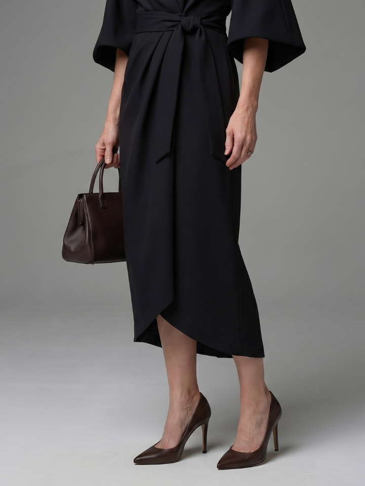 V-Neck Wrap Style Midi Dress - Violet