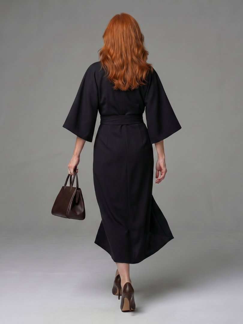 V-Neck Wrap Style Midi Dress - Violet