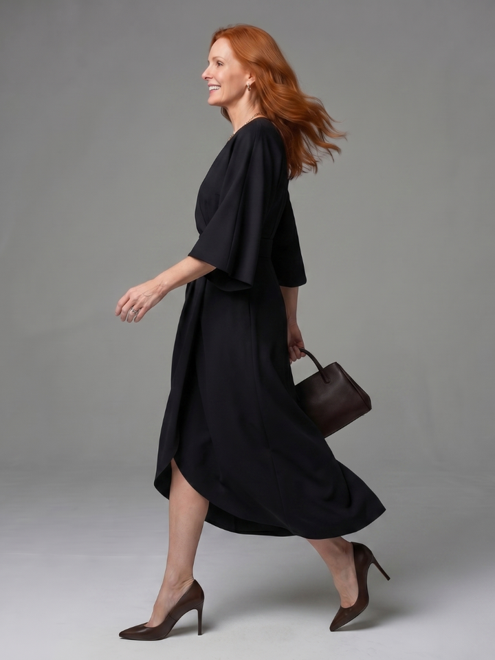 V-Neck Wrap Style Midi Dress - Violet