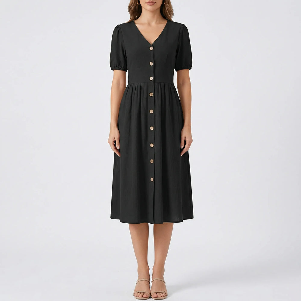 V Ausschnitt Midikleid Mit Knopfleiste - Maxine