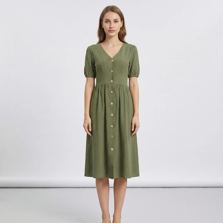V Ausschnitt Midikleid Mit Knopfleiste - Maxine