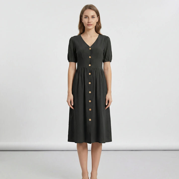 V Ausschnitt Midikleid Mit Knopfleiste - Maxine