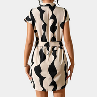 Trendy Beige Dress with Belt - Elena
