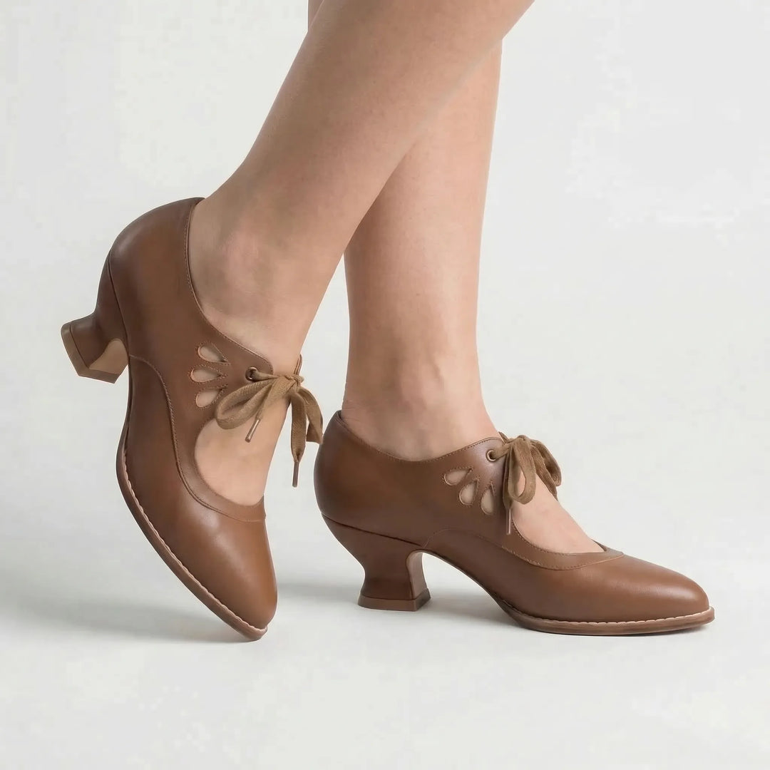 Vintage-Inspired Lace-Up Heeled Shoe - Virginia
