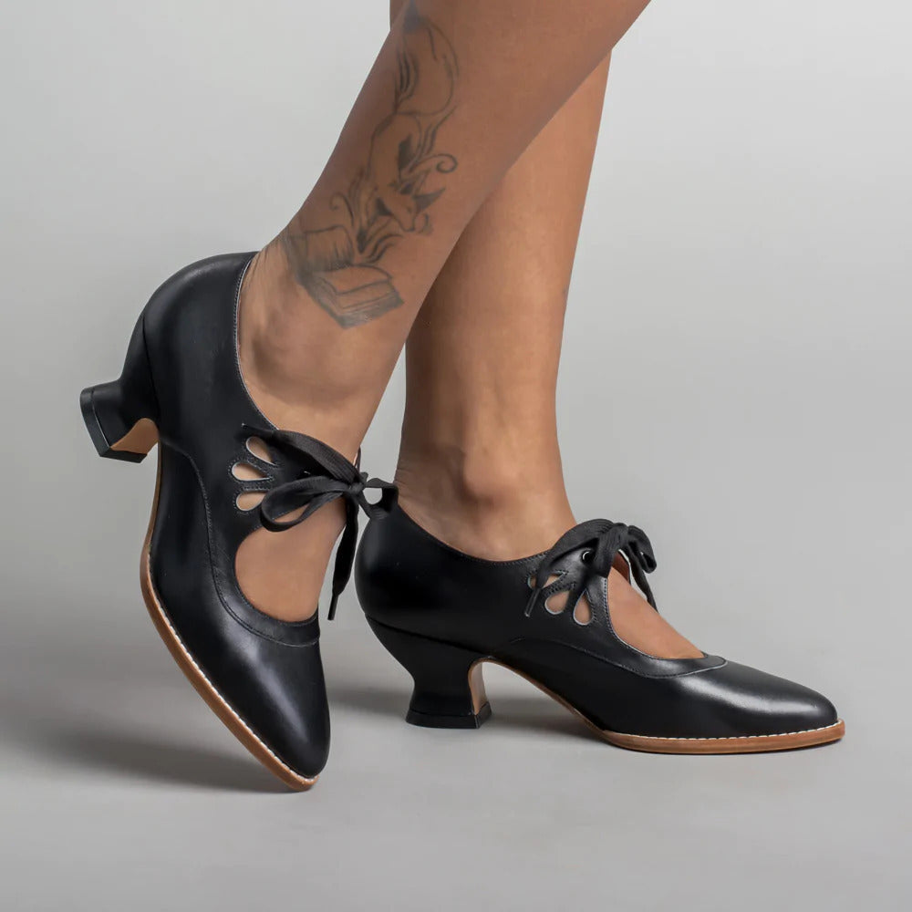 Vintage-Inspired Lace-Up Heeled Shoe - Virginia