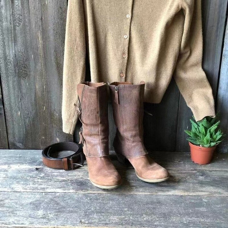 Vintage Cowgirl Mid-Calf Heeled Boot - Myrtle
