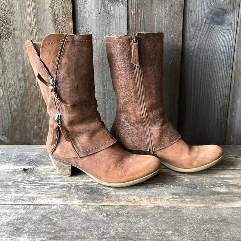 Vintage Cowgirl Mid-Calf Heeled Boot - Myrtle