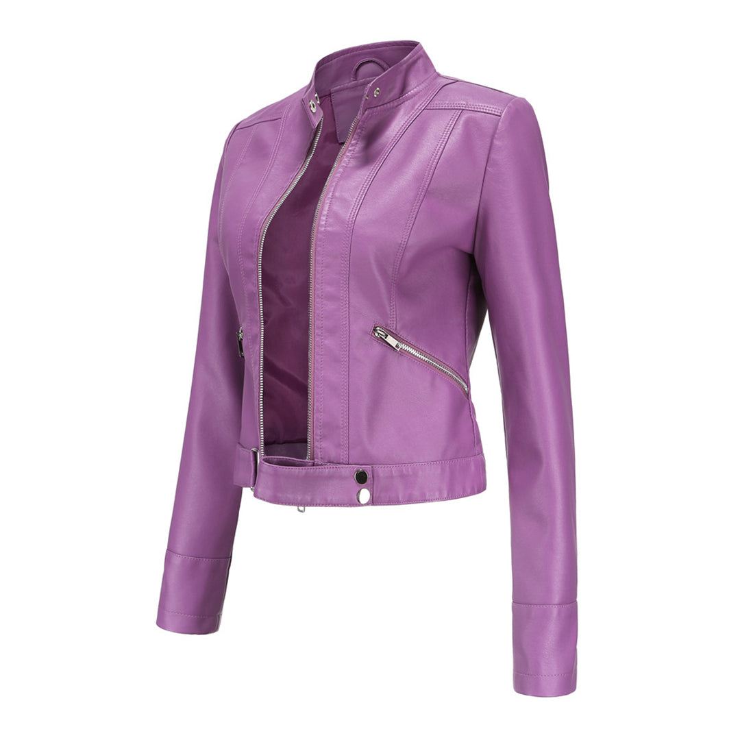 Stylish women's leather jacket in classic design - Marlene