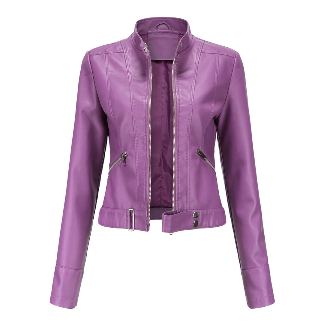 Stylish women's leather jacket in classic design - Marlene