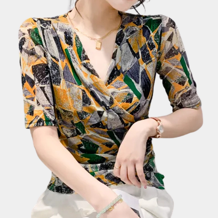 Cheerful V-neck Blouse for Women - Aria