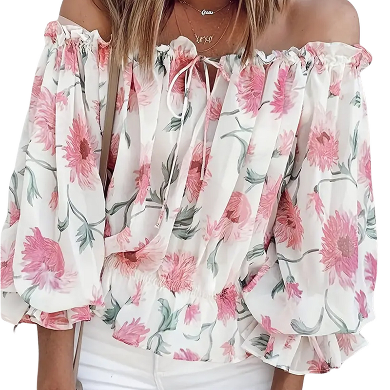 Off-Shoulder Floral Blouse with Ruffles – Fayenne