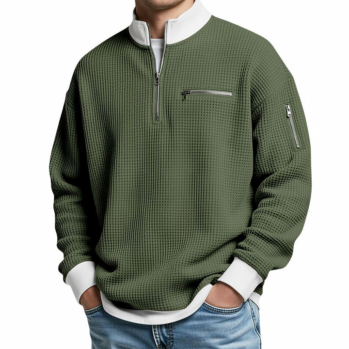Men's Waffle-Knit Sweater with Quarter-Zip Collar 9