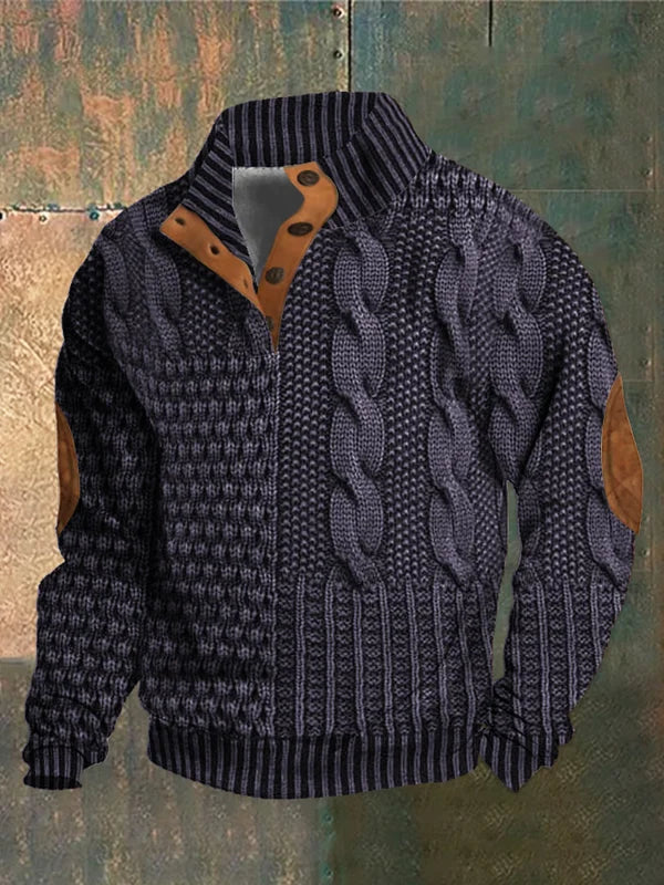 Warm Men's Jumper With Cable-Knit Pattern - Oscar