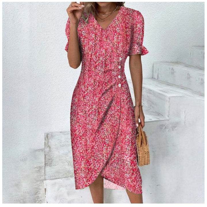 Button dress with V-neck and short sleeves - Luisa