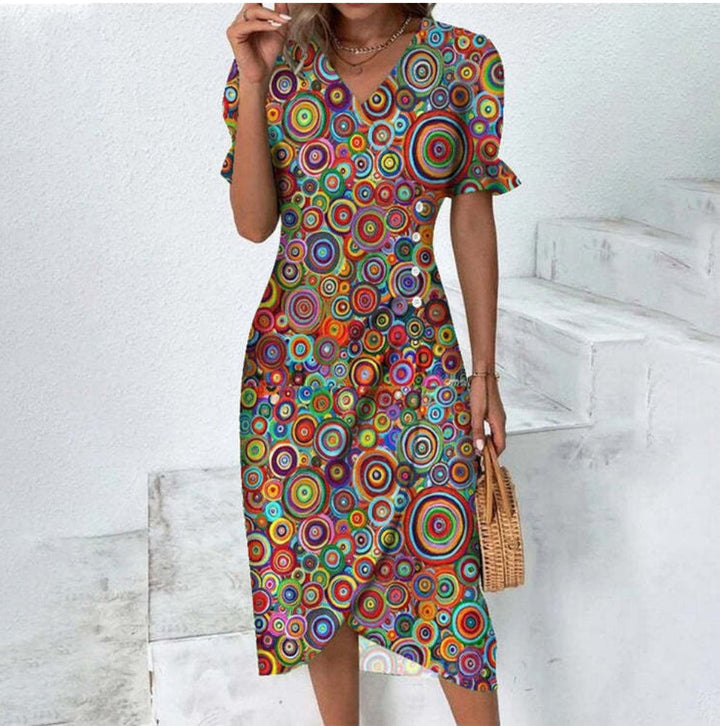 Button dress with V-neck and short sleeves - Luisa