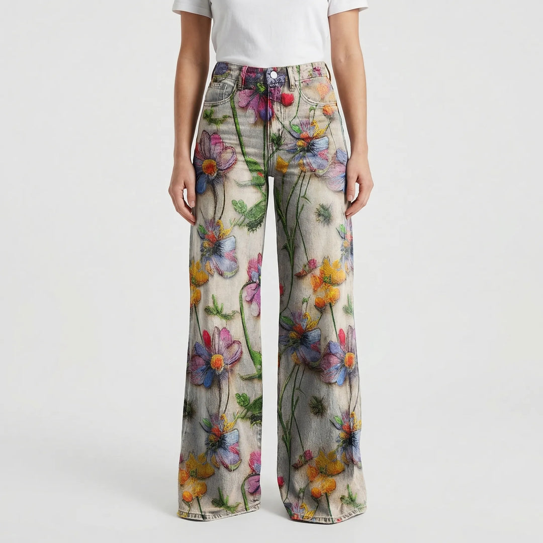 Wide-Leg Floral Print Trousers - Alexis