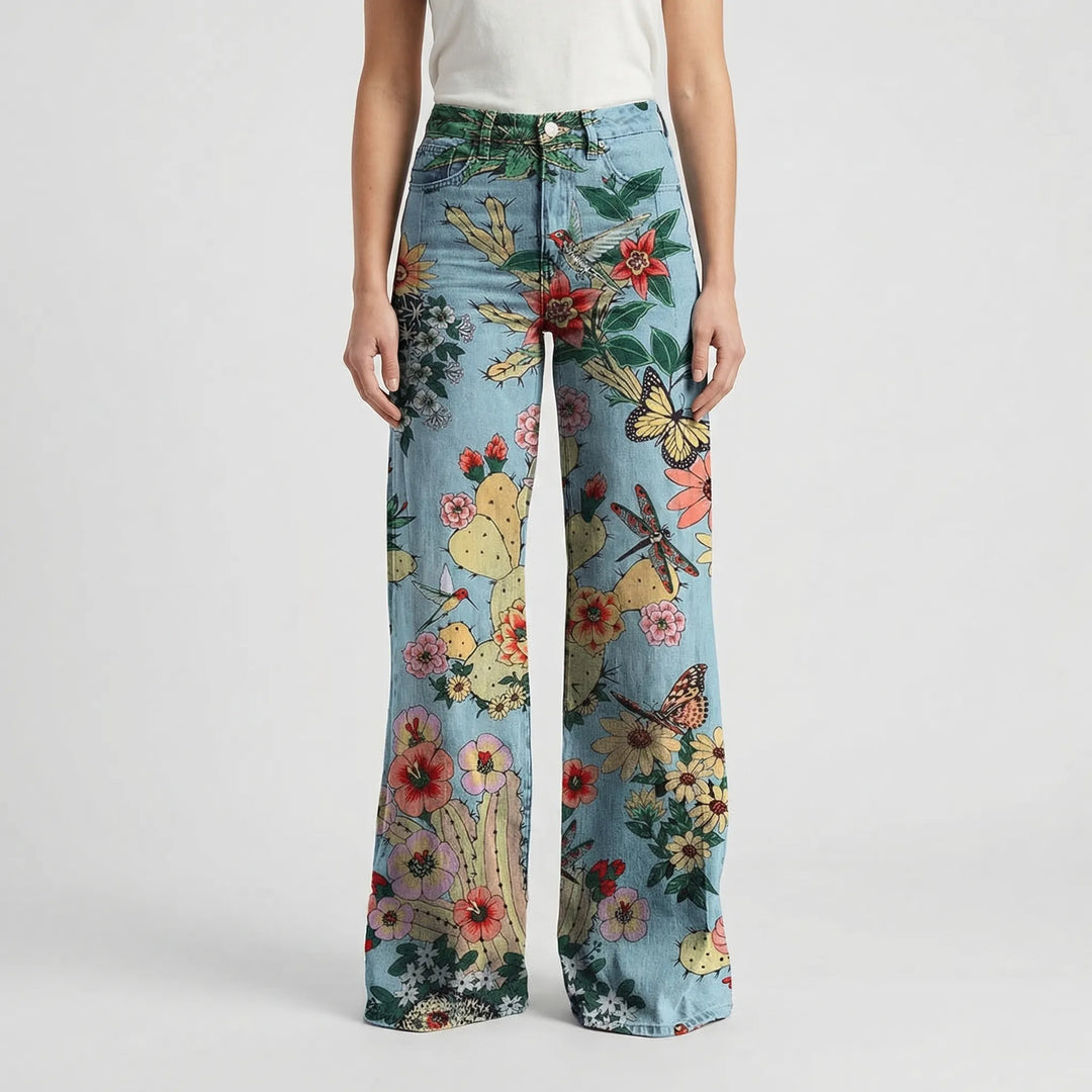 Wide-Leg Floral Print Trousers - Alexis