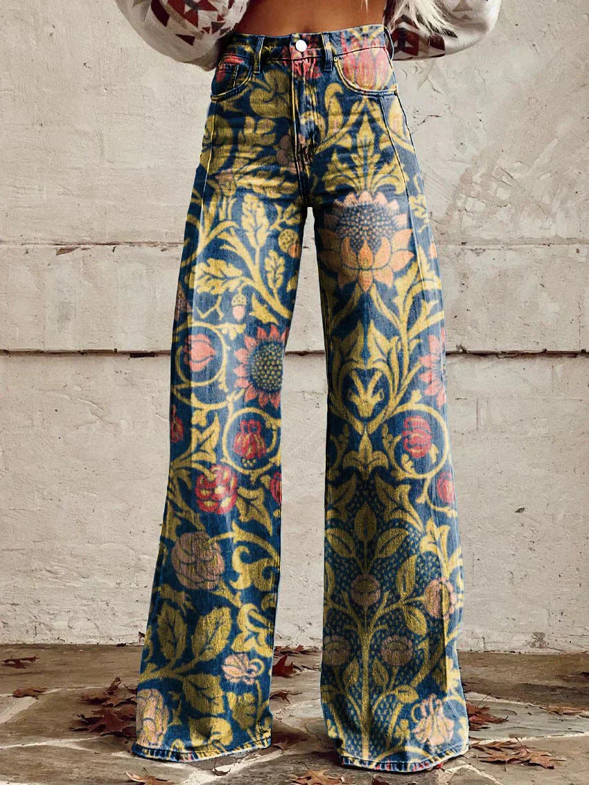 Wide-Leg Floral Print Trousers - Alexis