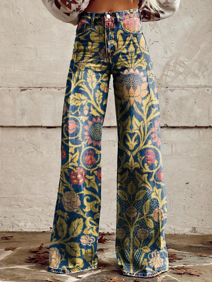 Wide-Leg Floral Print Trousers - Alexis