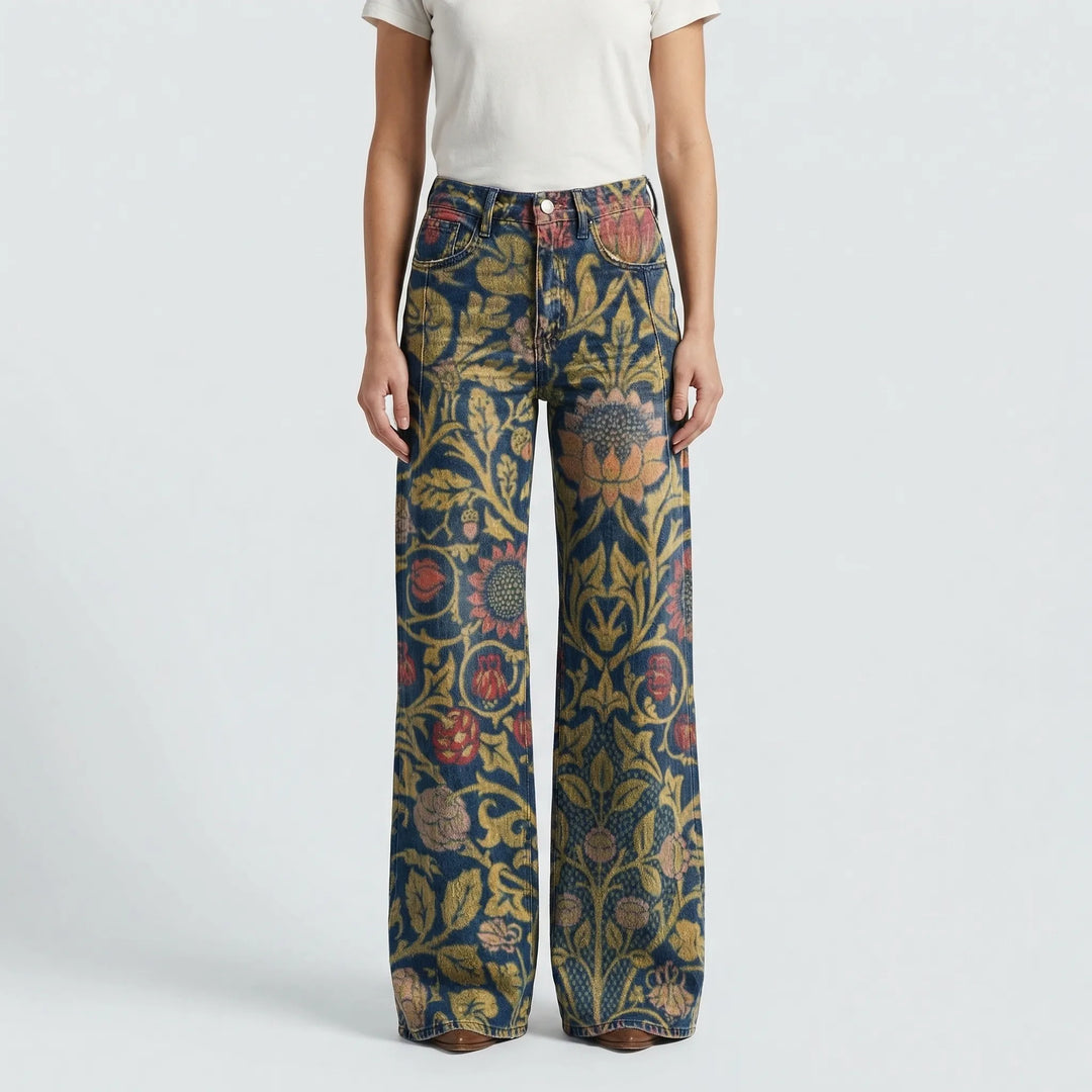 Wide-Leg Floral Print Trousers - Alexis