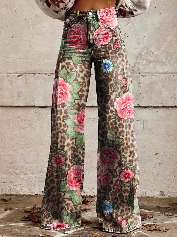 Wide-Leg Floral Print Trousers - Alexis