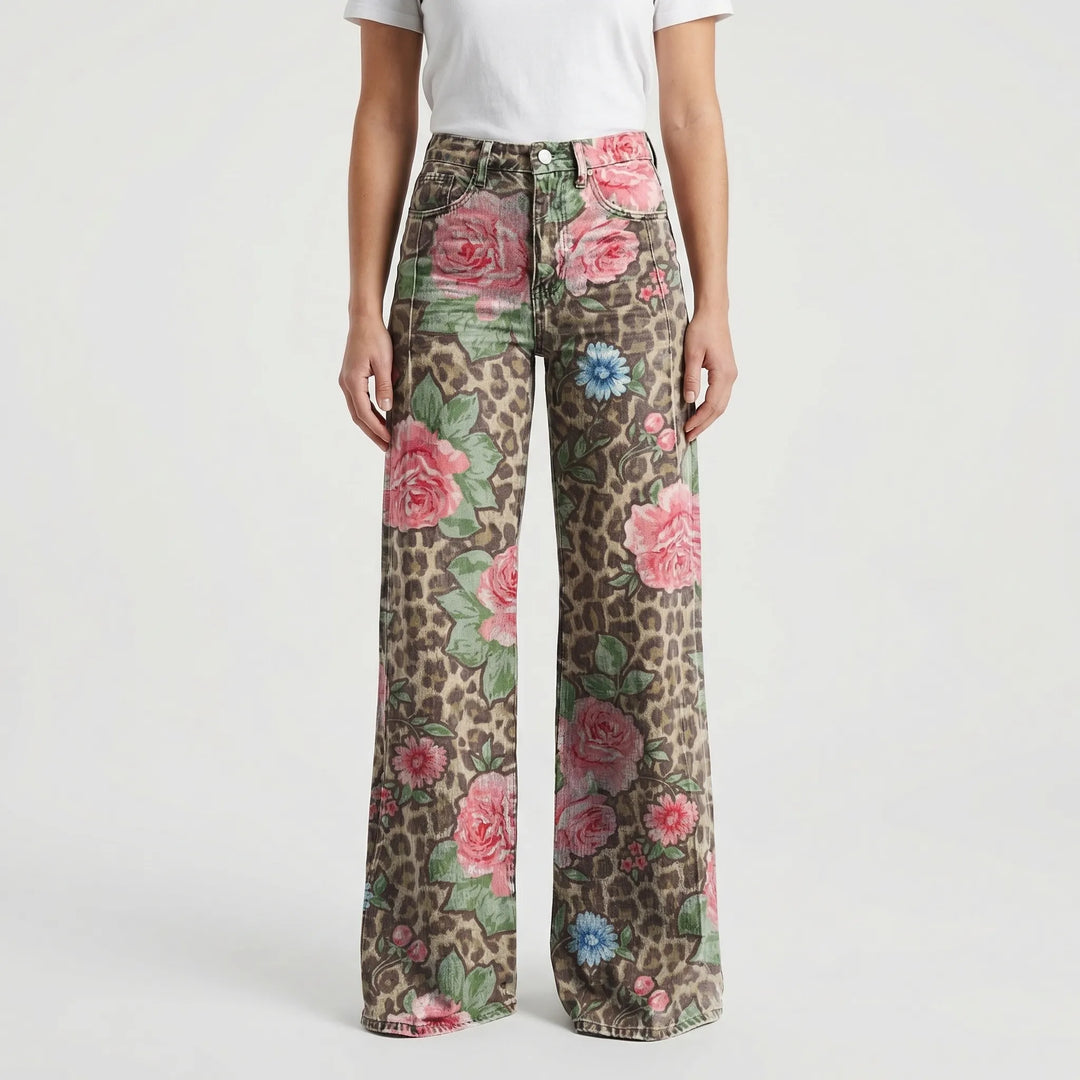Wide-Leg Floral Print Trousers - Alexis