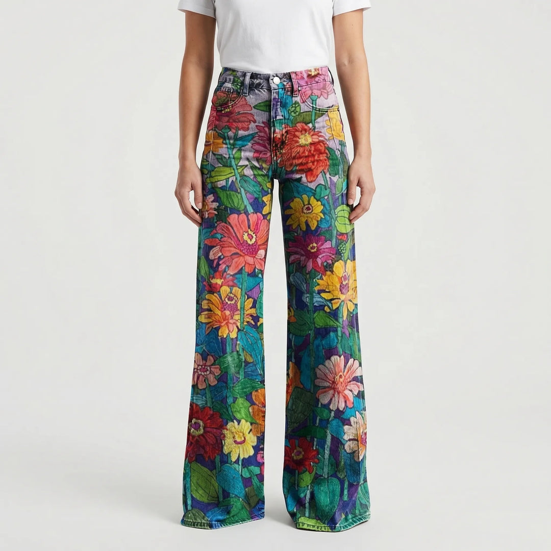 Wide-Leg Floral Print Trousers - Alexis