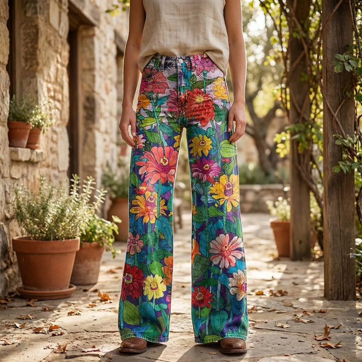 Wide-Leg Floral Print Trousers - Alexis
