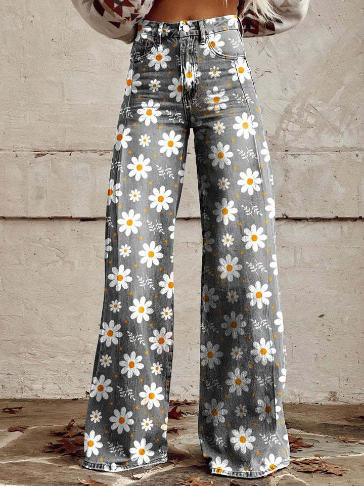 Wide-Leg Floral Print Trousers - Alexis
