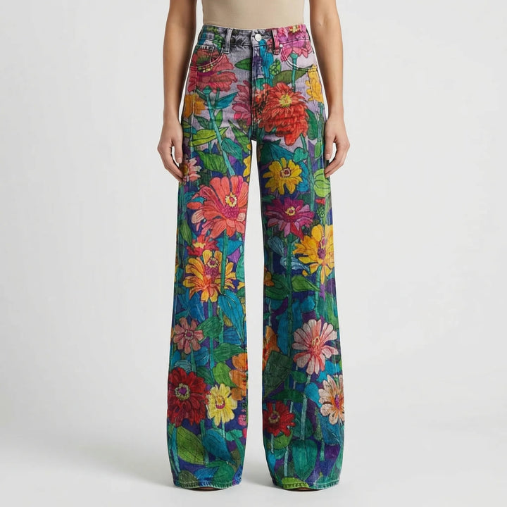 Wide-Leg Floral Print Trousers - Alexis