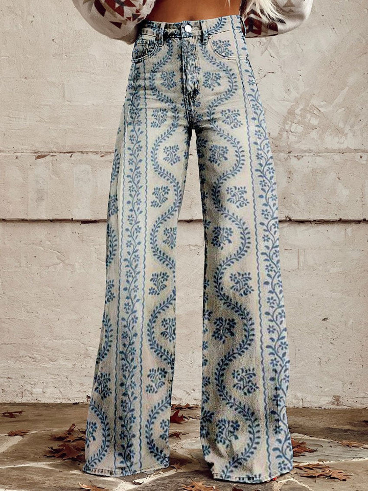 Wide-Leg Floral Print Trousers - Alexis