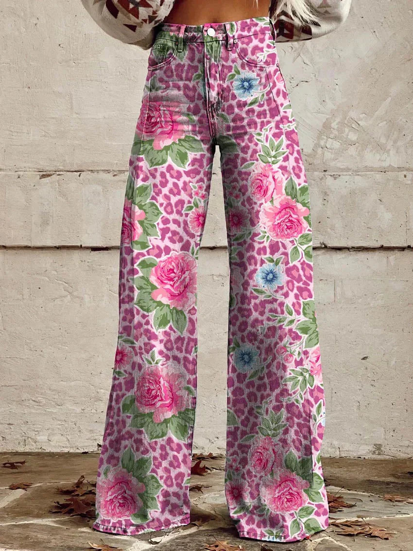 Wide-Leg Floral Print Trousers - Alexis