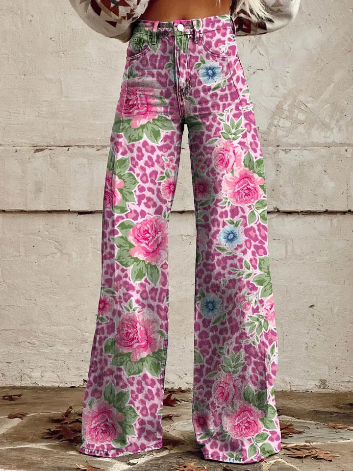 Wide-Leg Floral Print Trousers - Alexis