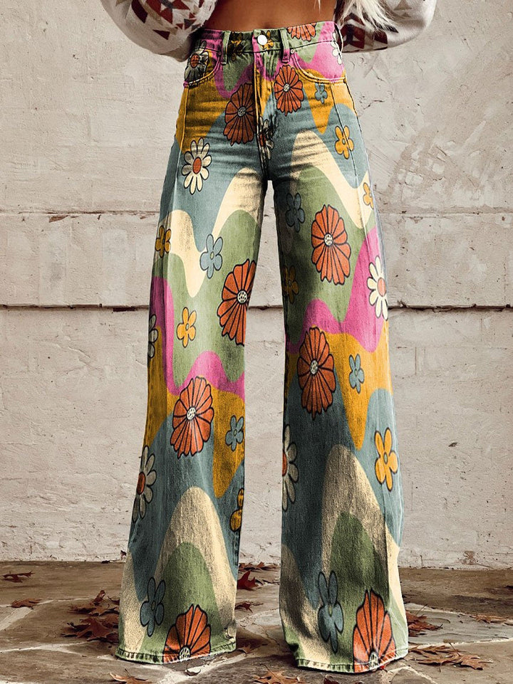 Wide-Leg Floral Print Trousers - Alexis