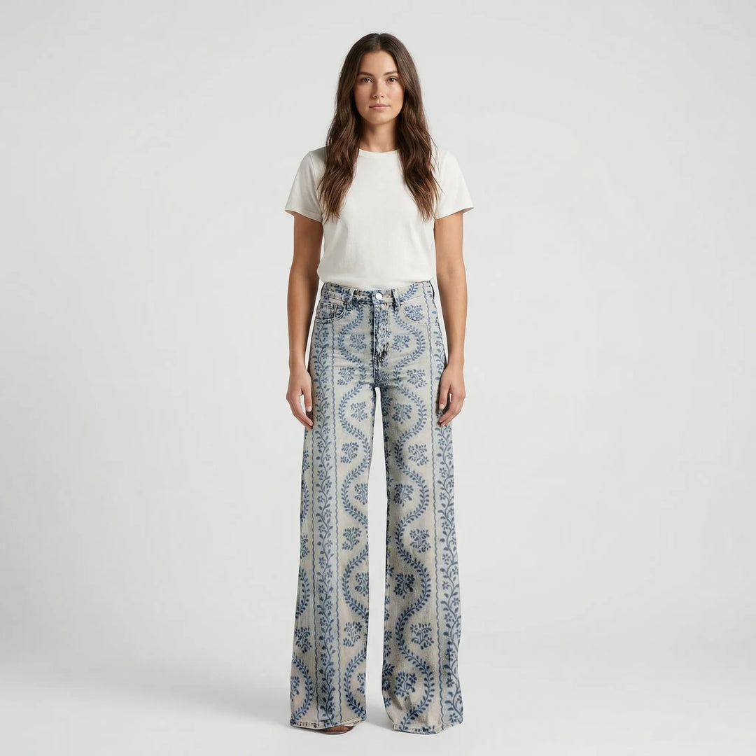 Wide-Leg Floral Print Trousers - Alexis