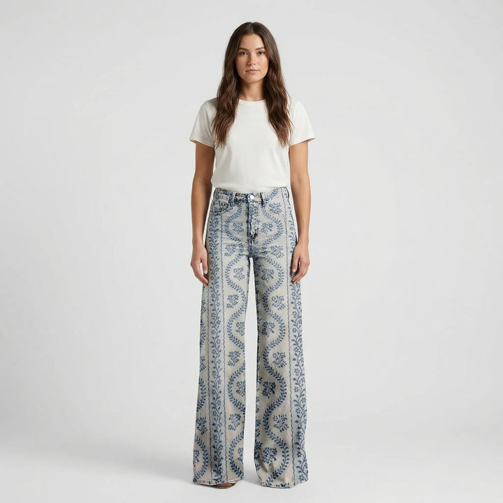 Wide-Leg Floral Print Trousers - Alexis