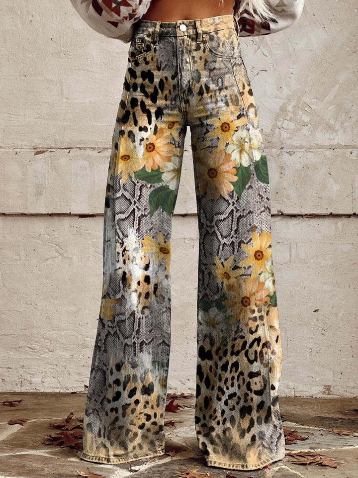 Wide-Leg Floral Print Trousers - Alexis