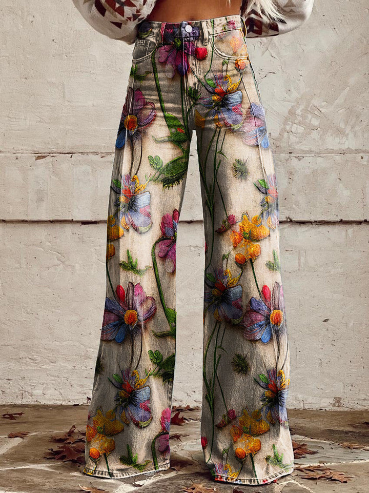 Wide-Leg Floral Print Trousers - Alexis