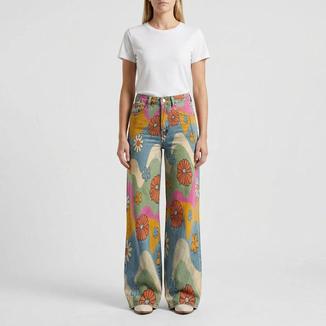 Wide-Leg Floral Print Trousers - Alexis