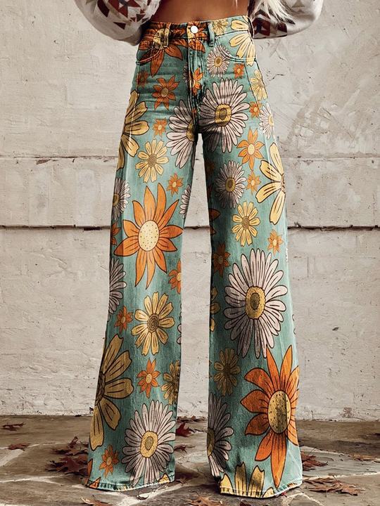 Wide-Leg Floral Print Trousers - Alexis