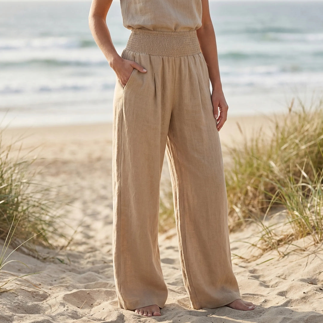 Wide-Leg High-Waist Summer Trousers - Sylvia