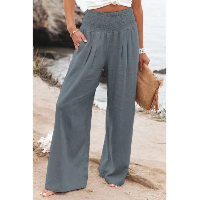 Wide-Leg High-Waist Summer Trousers - Sylvia