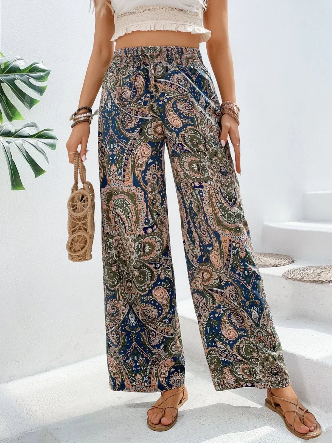Wide-Leg Printed Boho Trousers - Hannah