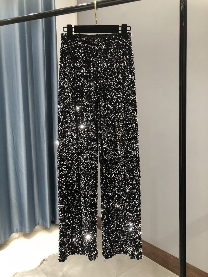 Wide-Leg Sequin Trousers Full Length - Molly