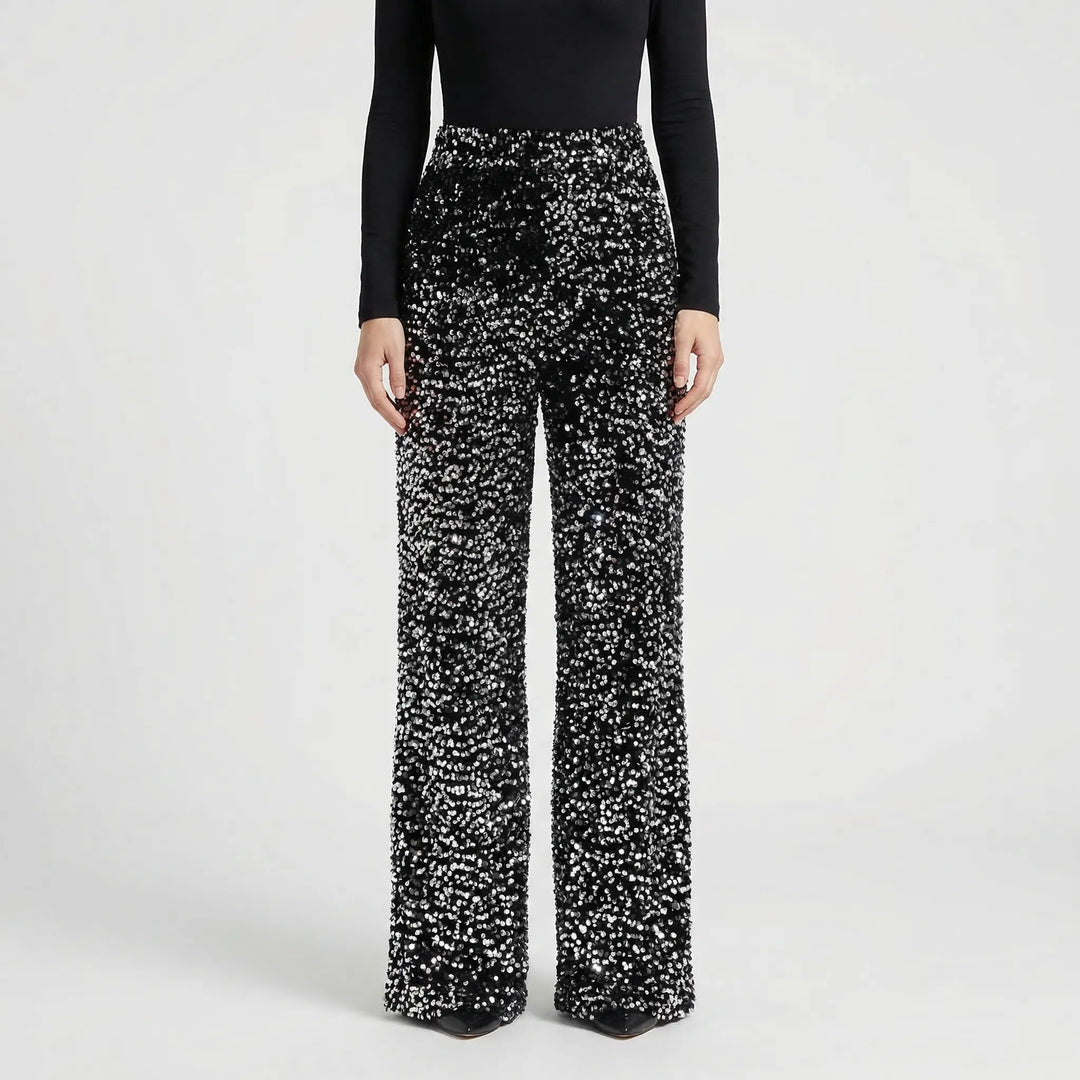 Wide-Leg Sequin Trousers Full Length - Molly