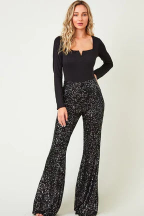 Wide-Leg Sequin Trousers Full Length - Molly