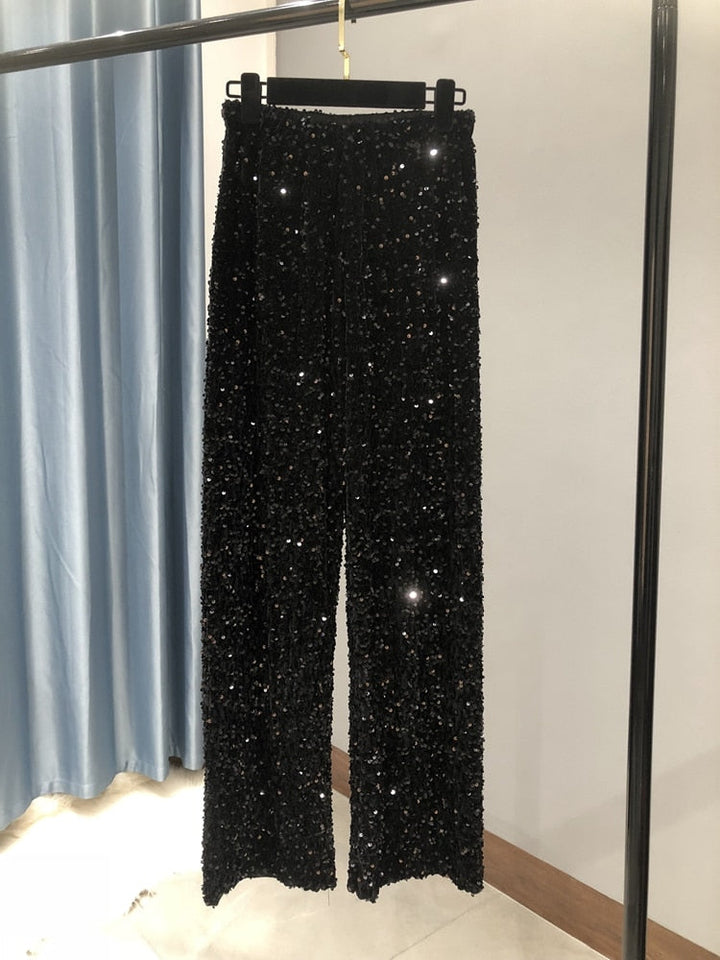 Wide-Leg Sequin Trousers Full Length - Molly