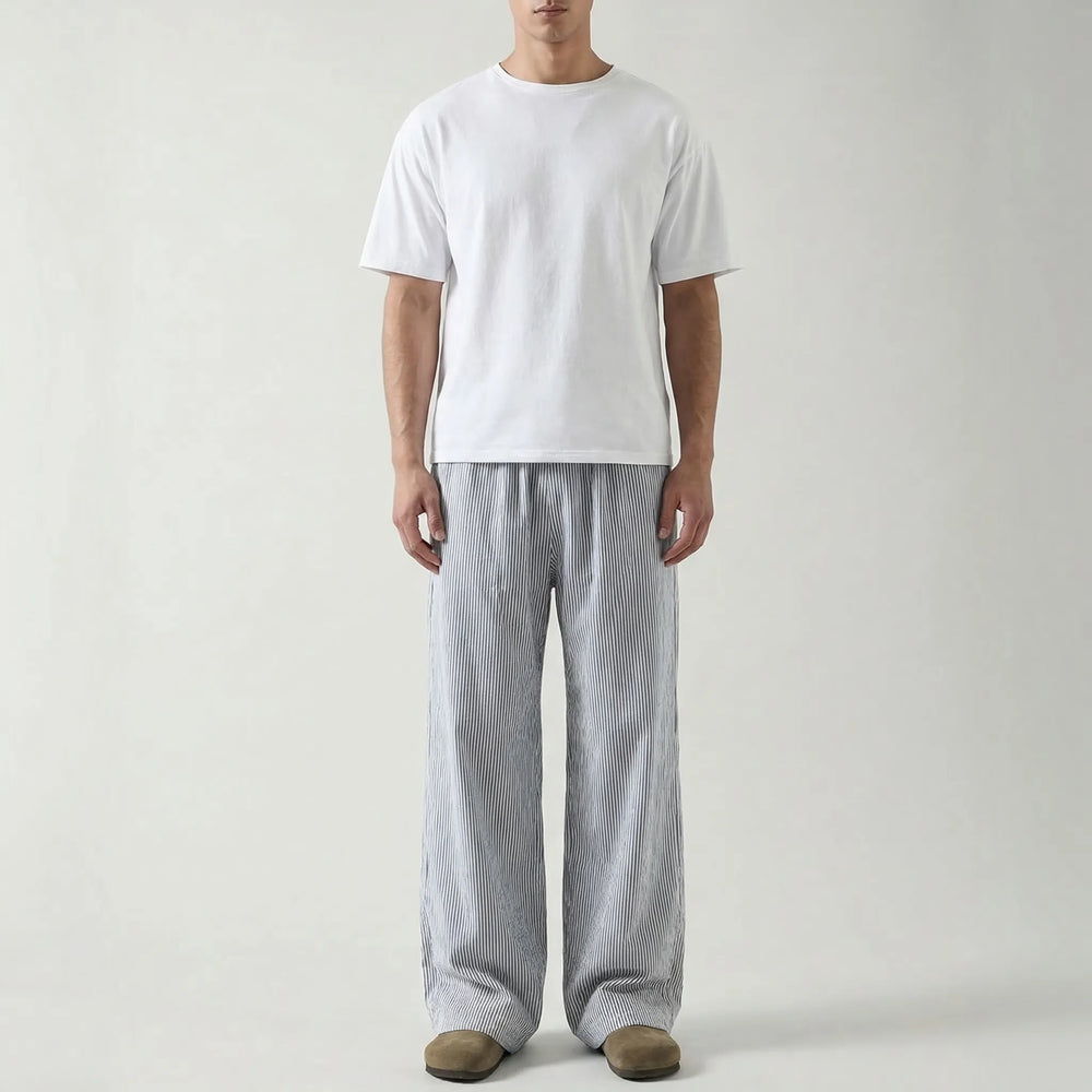 Wide-Leg Striped Casual Trousers - Alex